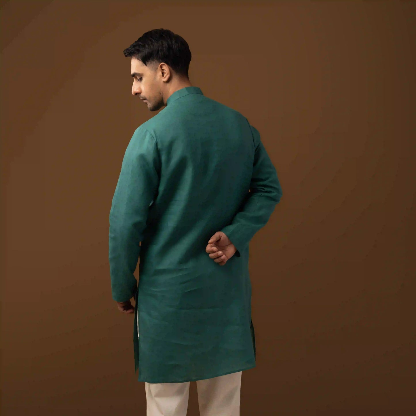 Deep Teal 100% Linen Long Kurta
