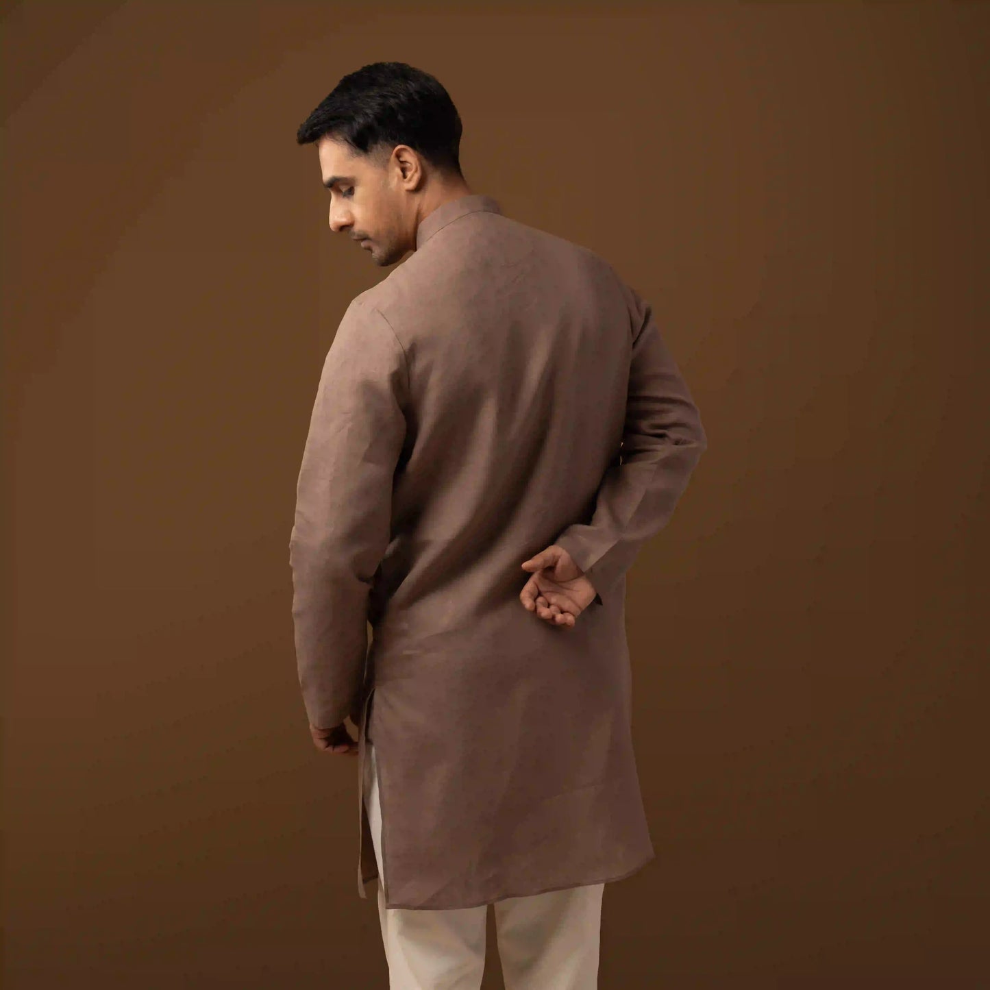 Quiet Mocha Brown 100% Linen Long Kurta
