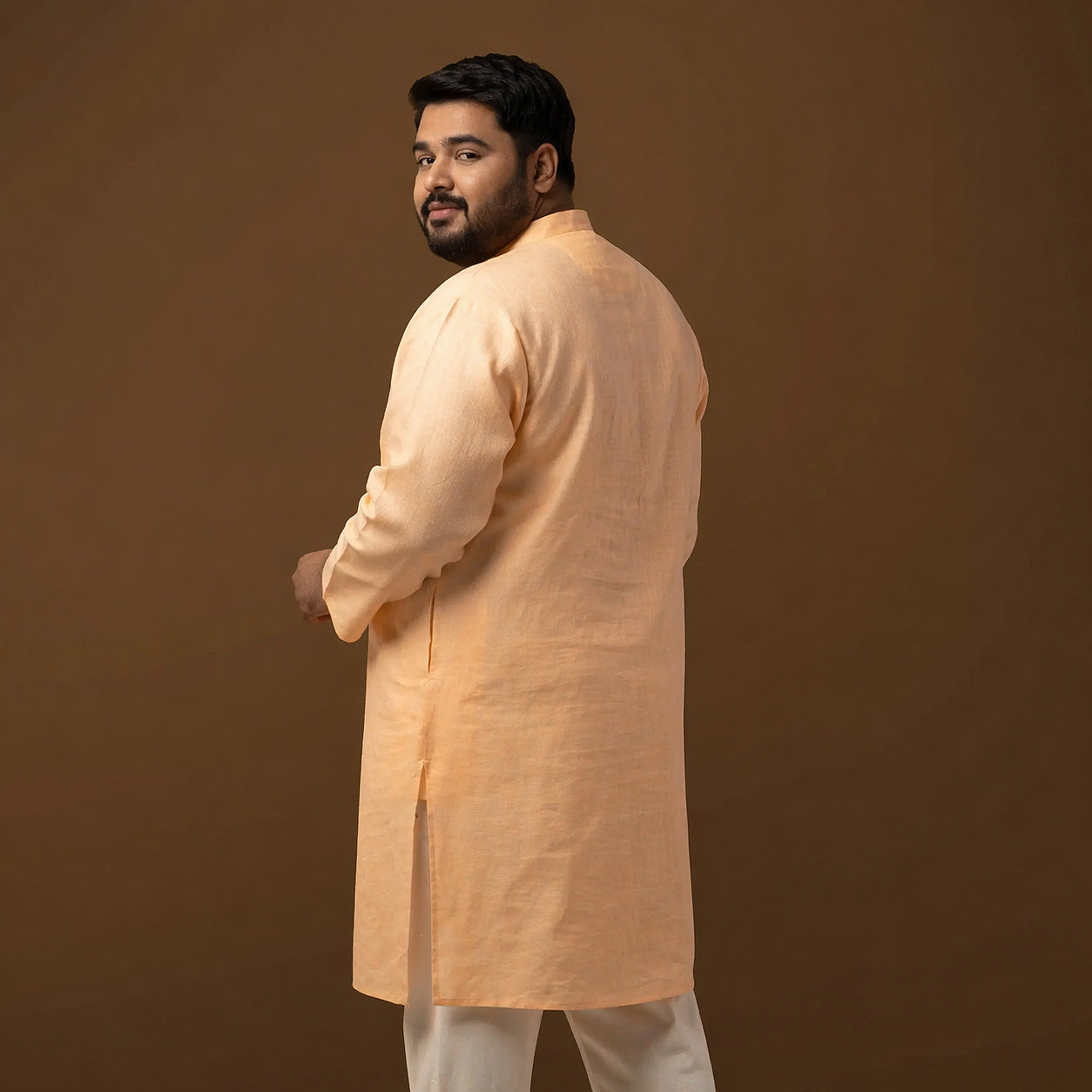 Warm Peach 100% Linen Long Plus Size Kurta