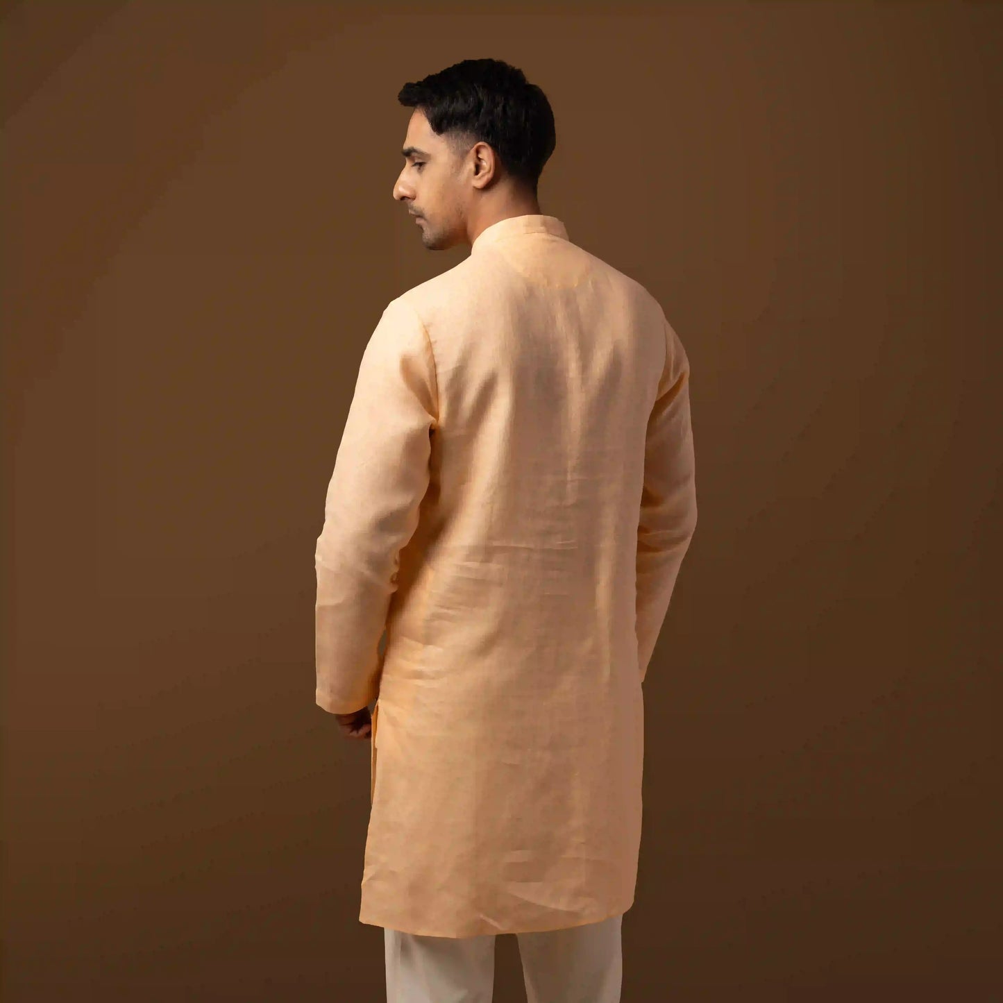 Warm Peach 100% Linen Long Kurta