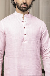 Detail of mandarin collar and wooden buttons on kurta