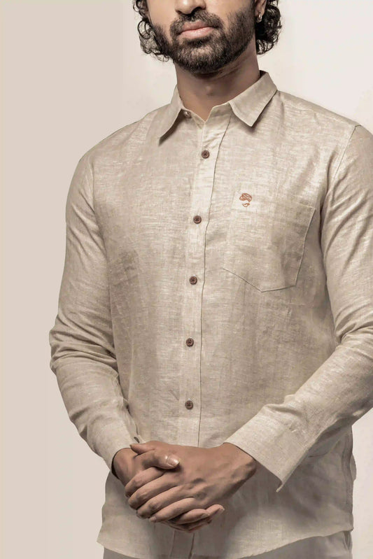 100% Linen Plain Natural Shirt