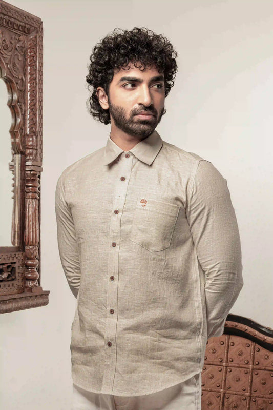 100% Linen Plain Natural Shirt
