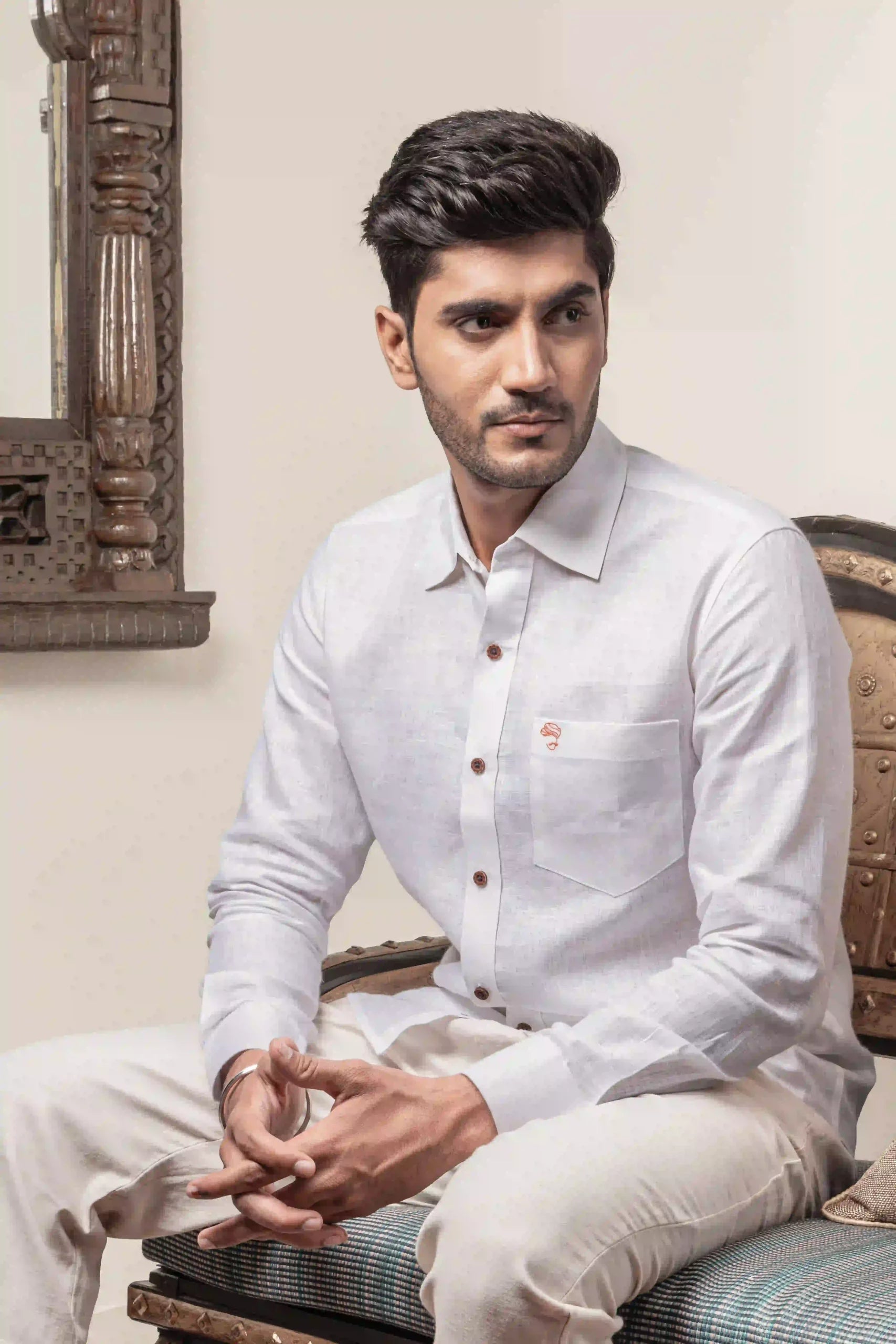 100% Linen Plain White Shirt
