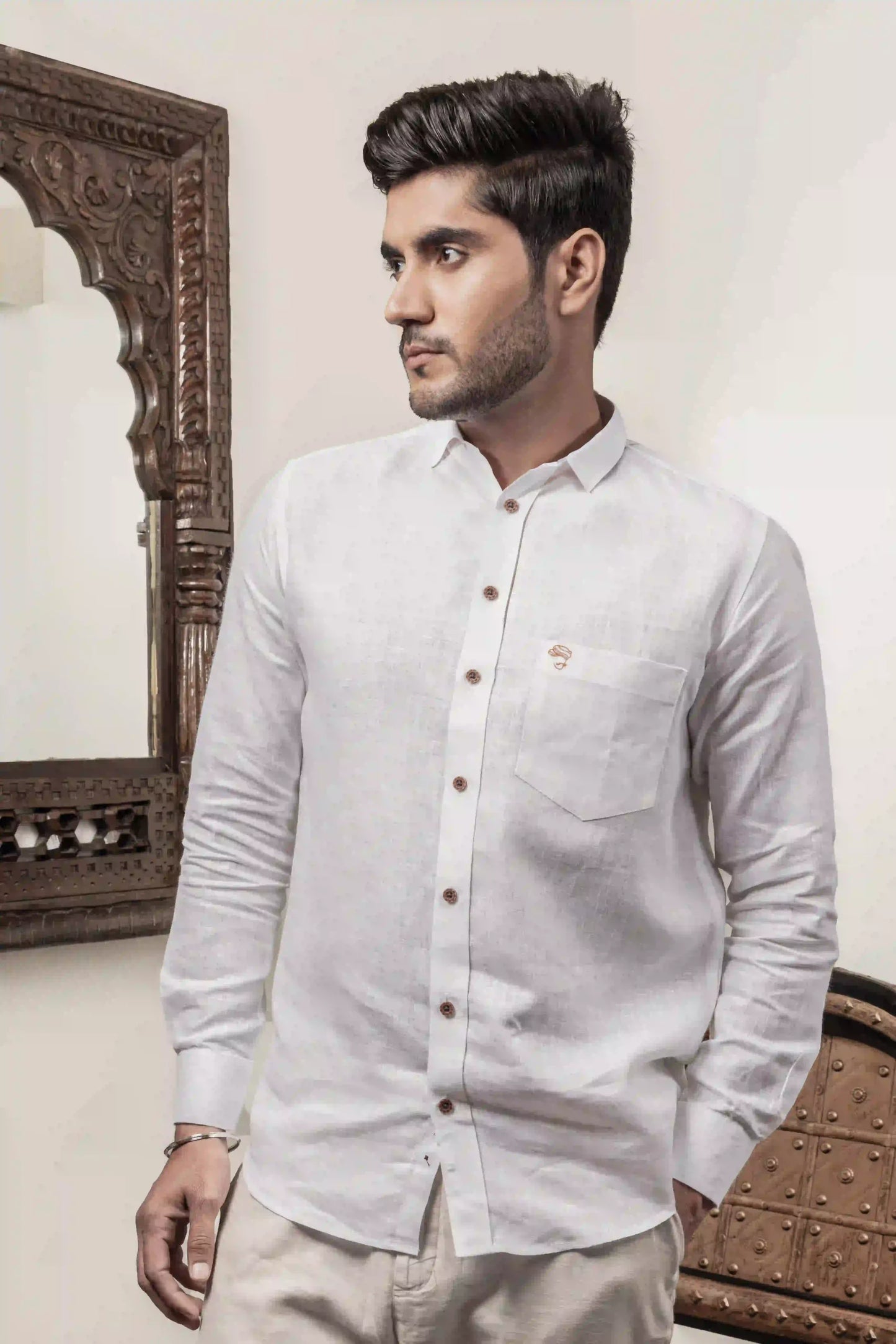 100% Linen Plain White Shirt