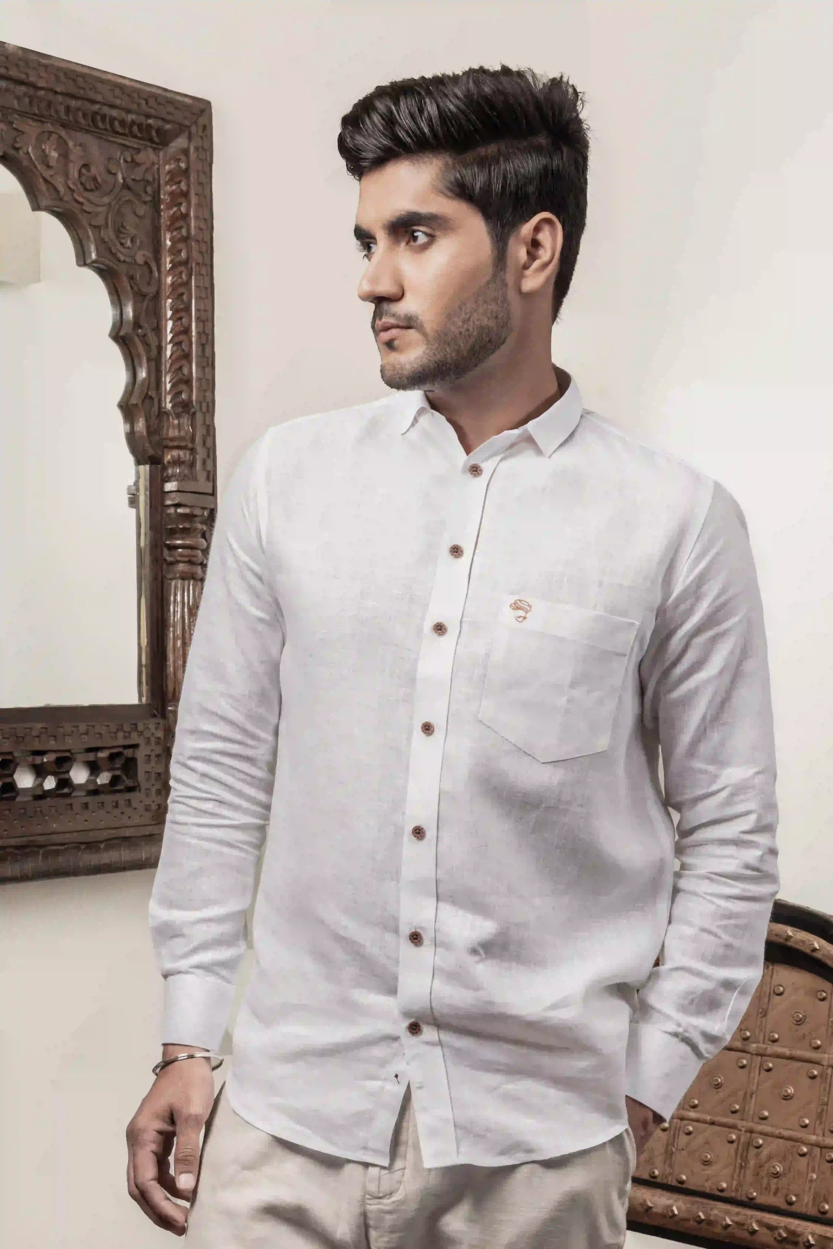 100% Linen Plain White Shirt