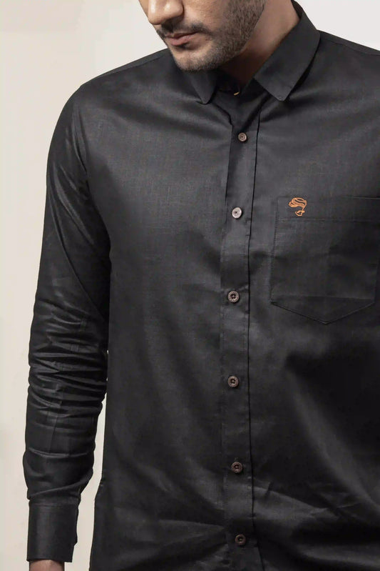 Cotton Linen Plain Black Shirt