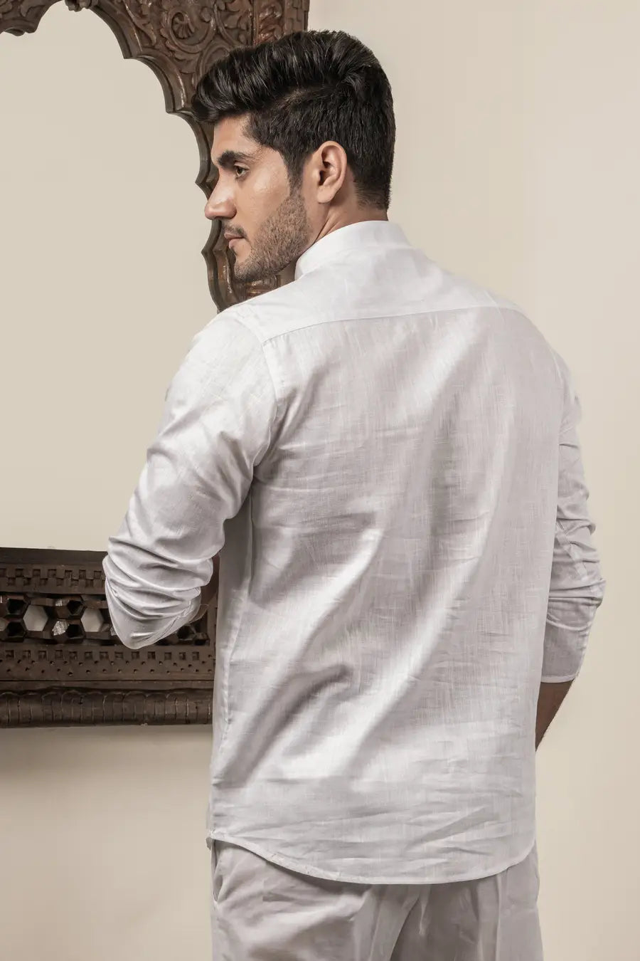 Cotton Linen Plain White Mandarin Collar Short Kurta