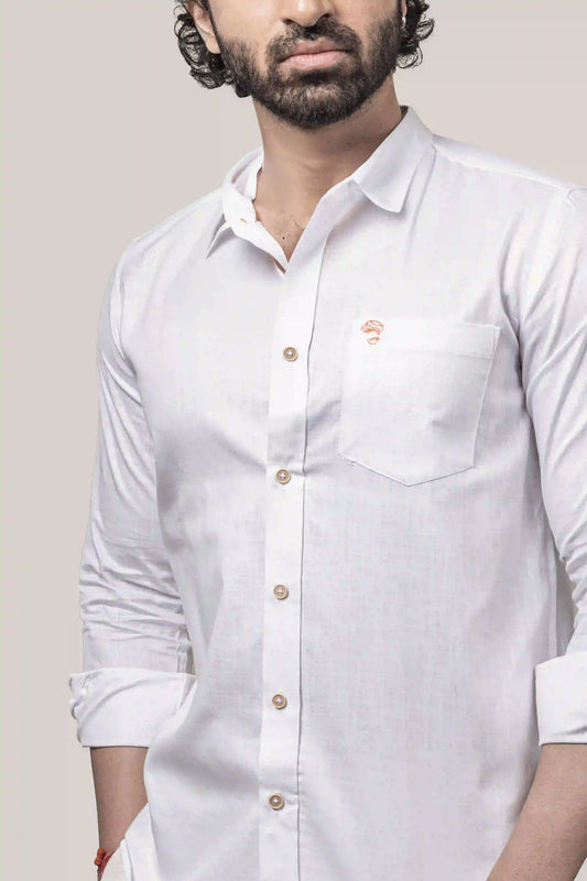 Cotton Linen Plain White Shirt
