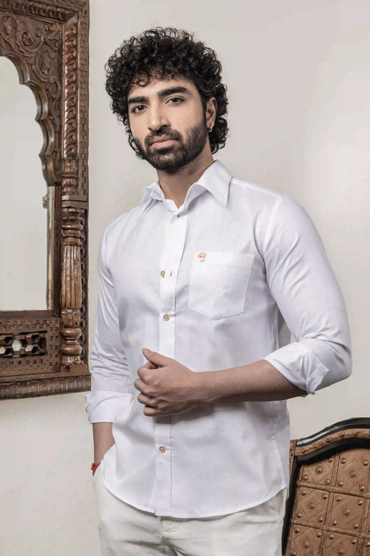 Cotton Linen Plain White Shirt