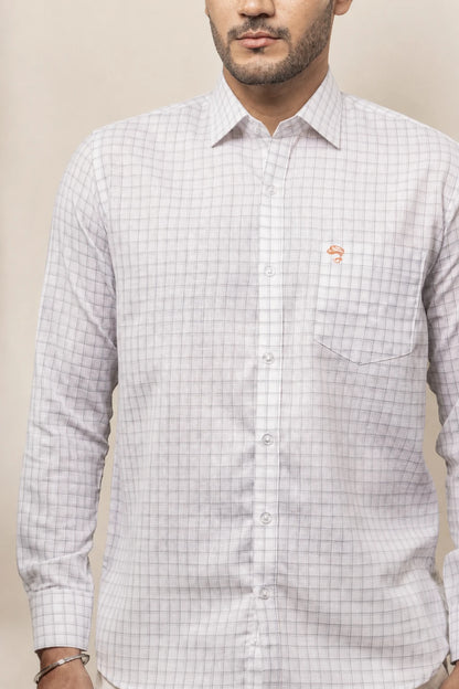 Cotton Linen Checked White Shirt