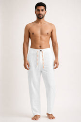 Cotton white pajama showcasing relaxed heritage fit with dori.