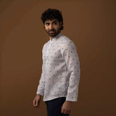 Side view of Blue Motif Cotton Linen Short Kurta