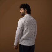 Back view of Blue Motif Cotton Linen Short Kurta