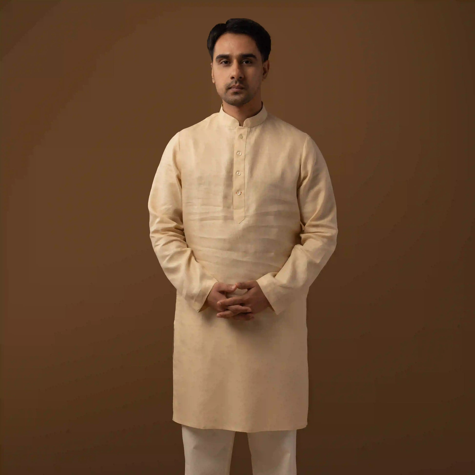 Classic Ivory 100% Linen Long Kurta
