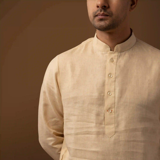 Classic Ivory 100% Linen Long Kurta