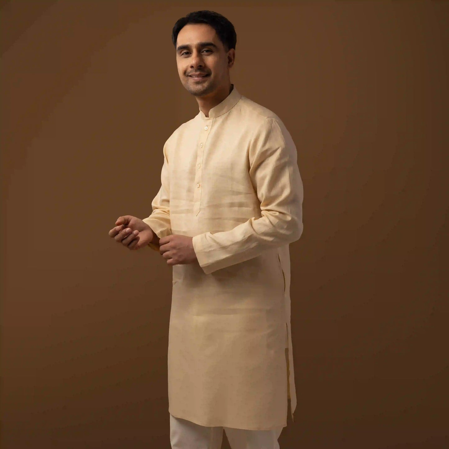 Classic Ivory 100% Linen Long Kurta