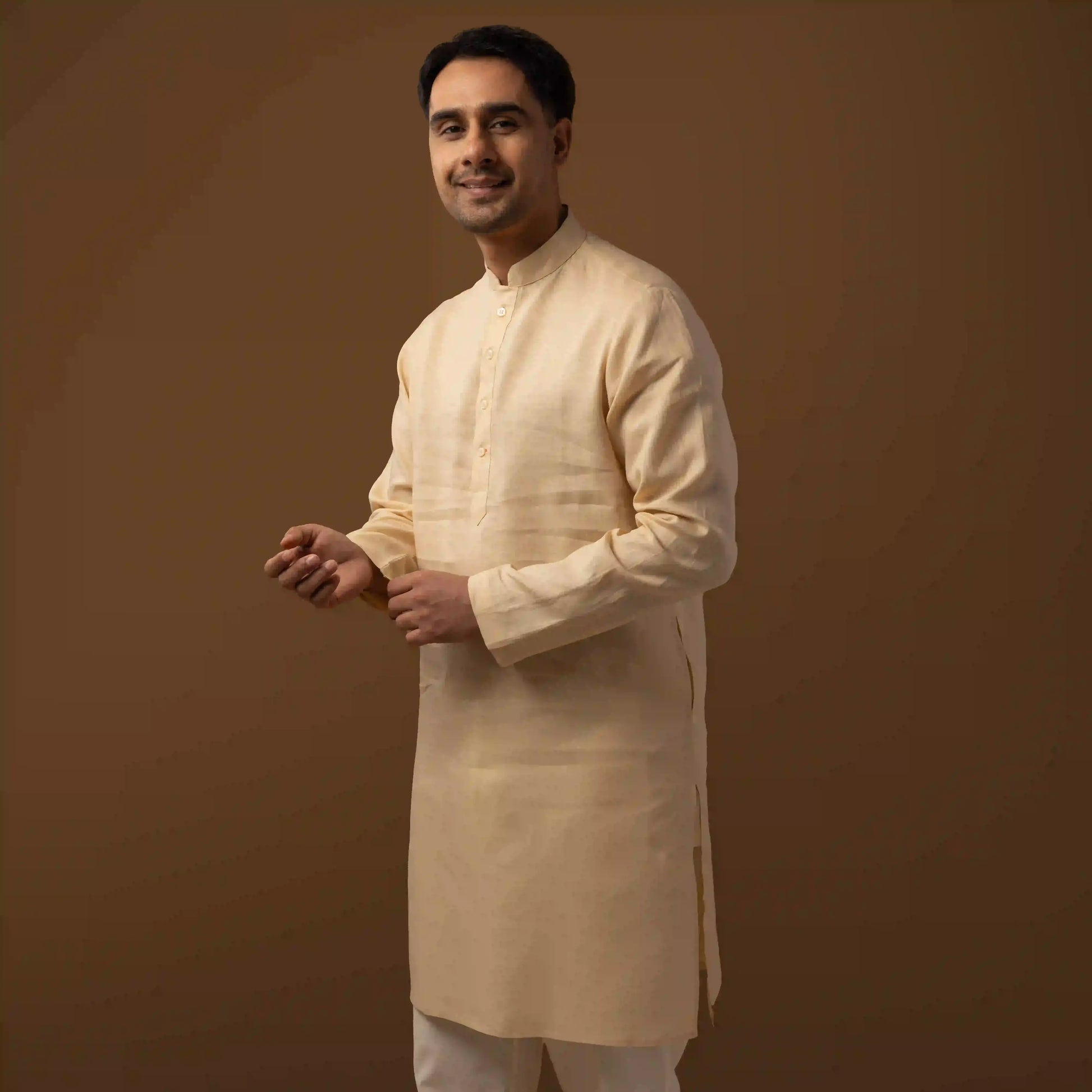 Classic Ivory 100% Linen Long Kurta