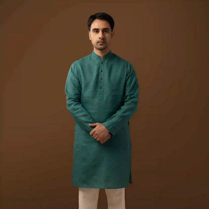 Deep Teal 100% Linen Long Kurta