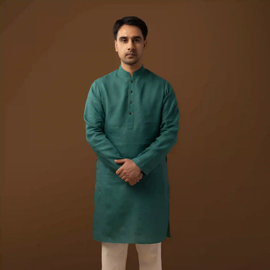 Deep Teal 100% Linen Long Kurta