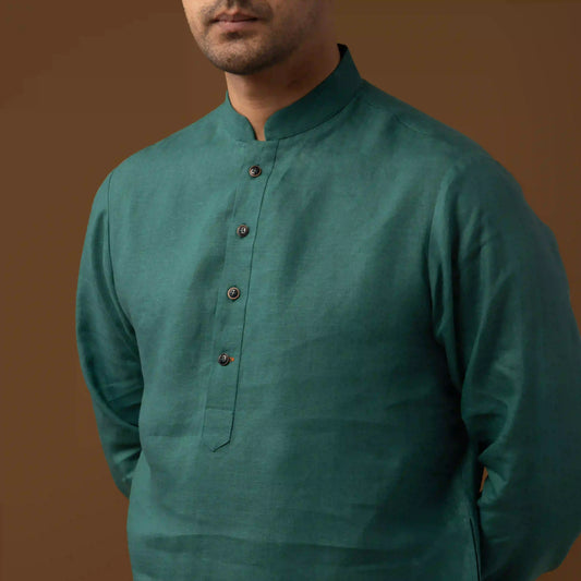 Deep Teal 100% Linen Long Kurta