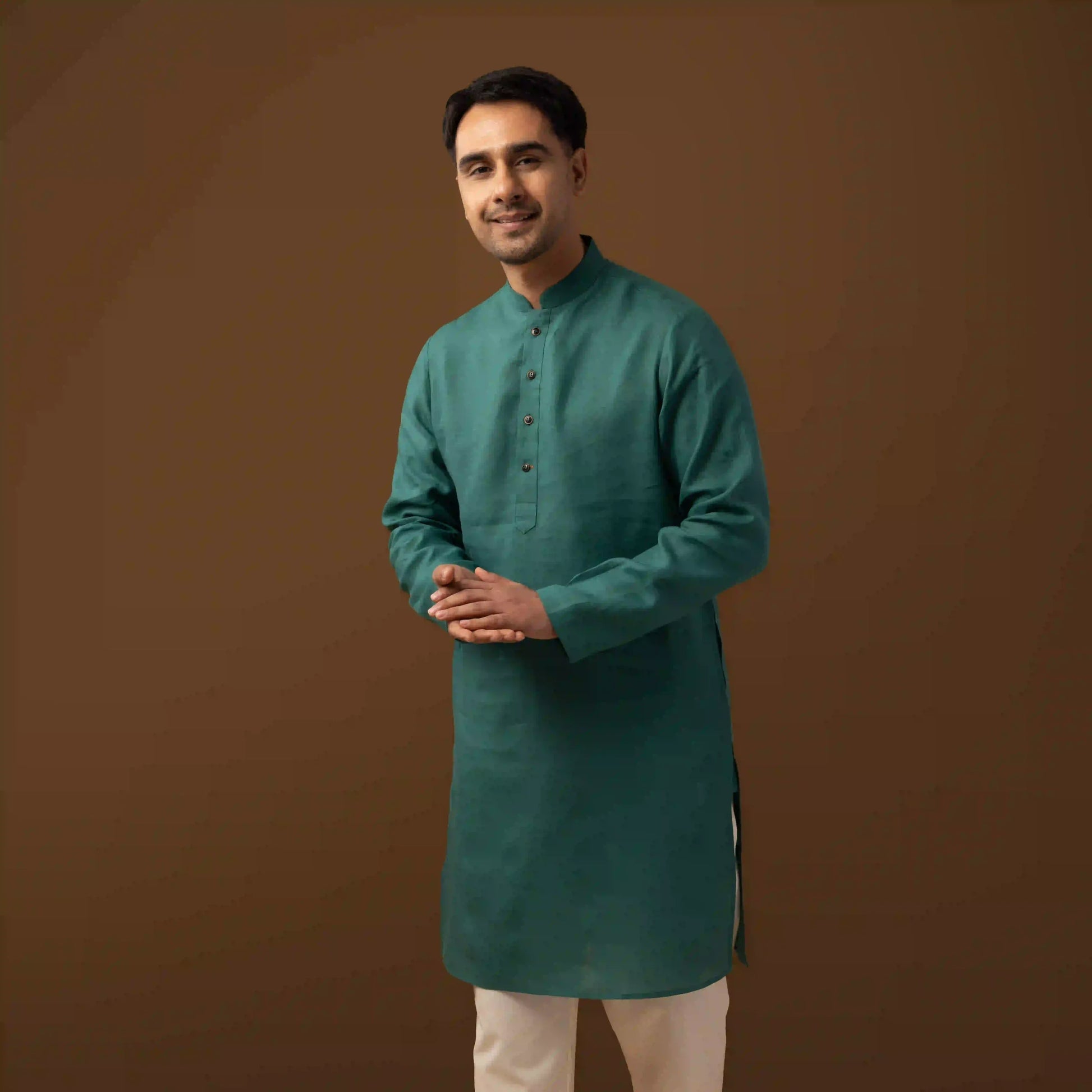 Deep Teal 100% Linen Long Kurta