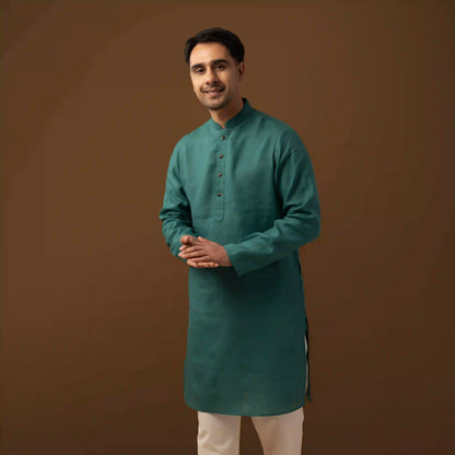 Deep Teal 100% Linen Long Kurta