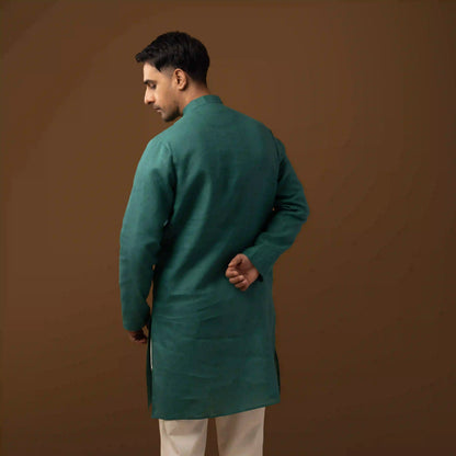 Deep Teal 100% Linen Long Kurta