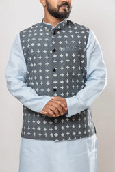 Cotton Gray Dabu Print Modi Jacket