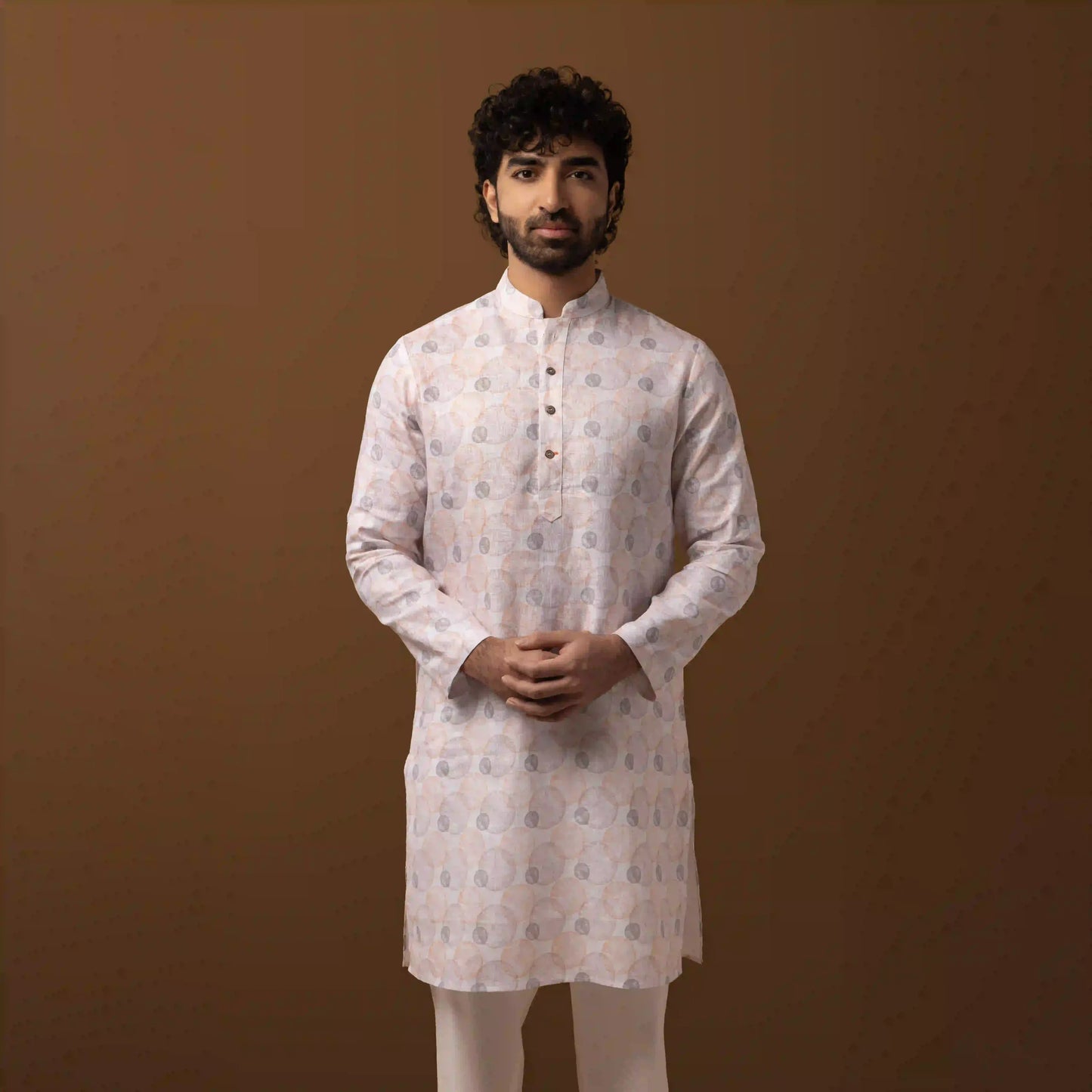 Ivory Bloom Printed 100% Linen Long Kurta