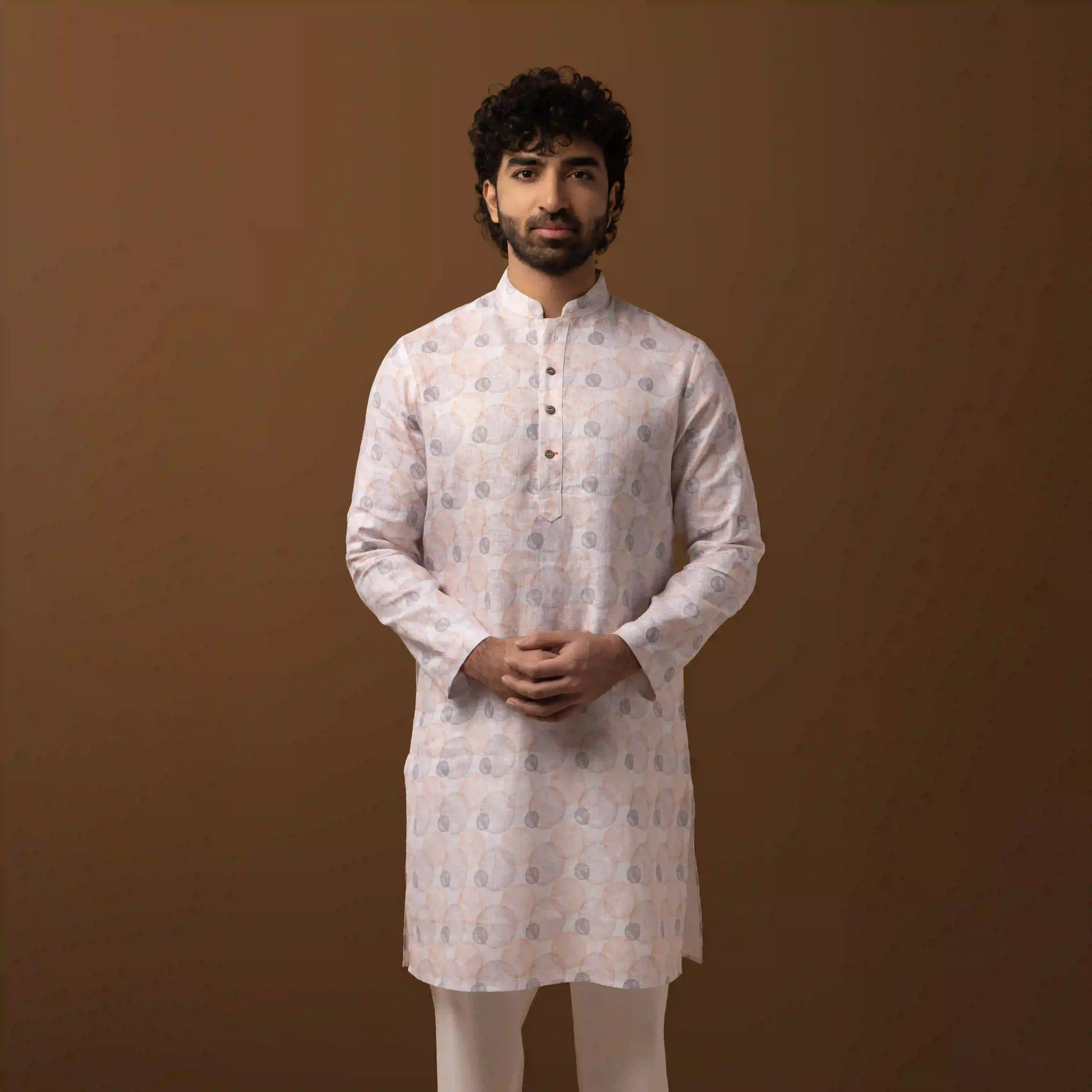 Ivory Bloom Printed 100% Linen Long Kurta