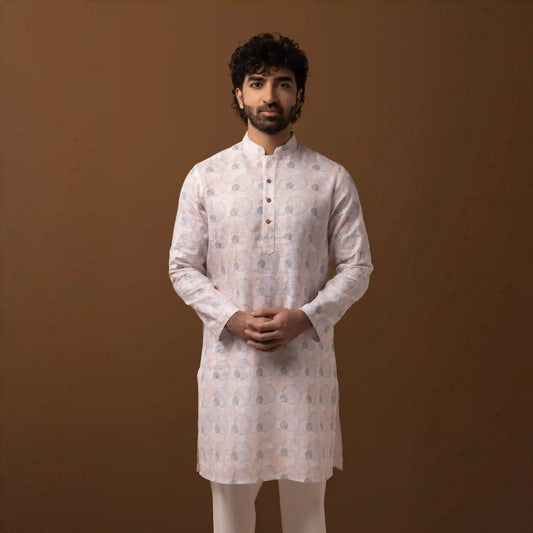 Ivory Bloom Printed 100% Linen Long Kurta