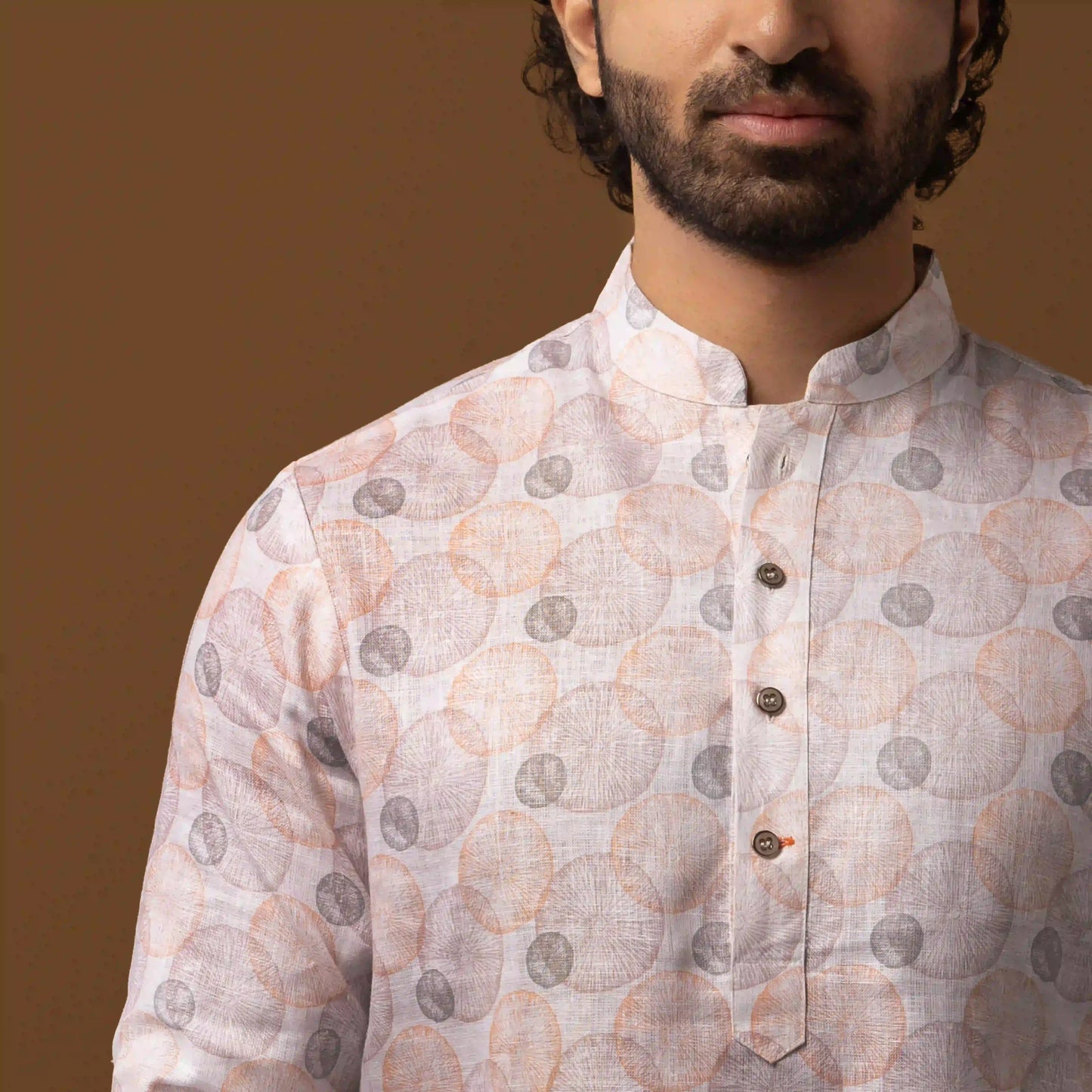 Ivory Bloom Printed 100% Linen Long Kurta