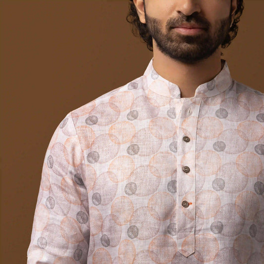 Ivory Bloom Printed 100% Linen Long Kurta
