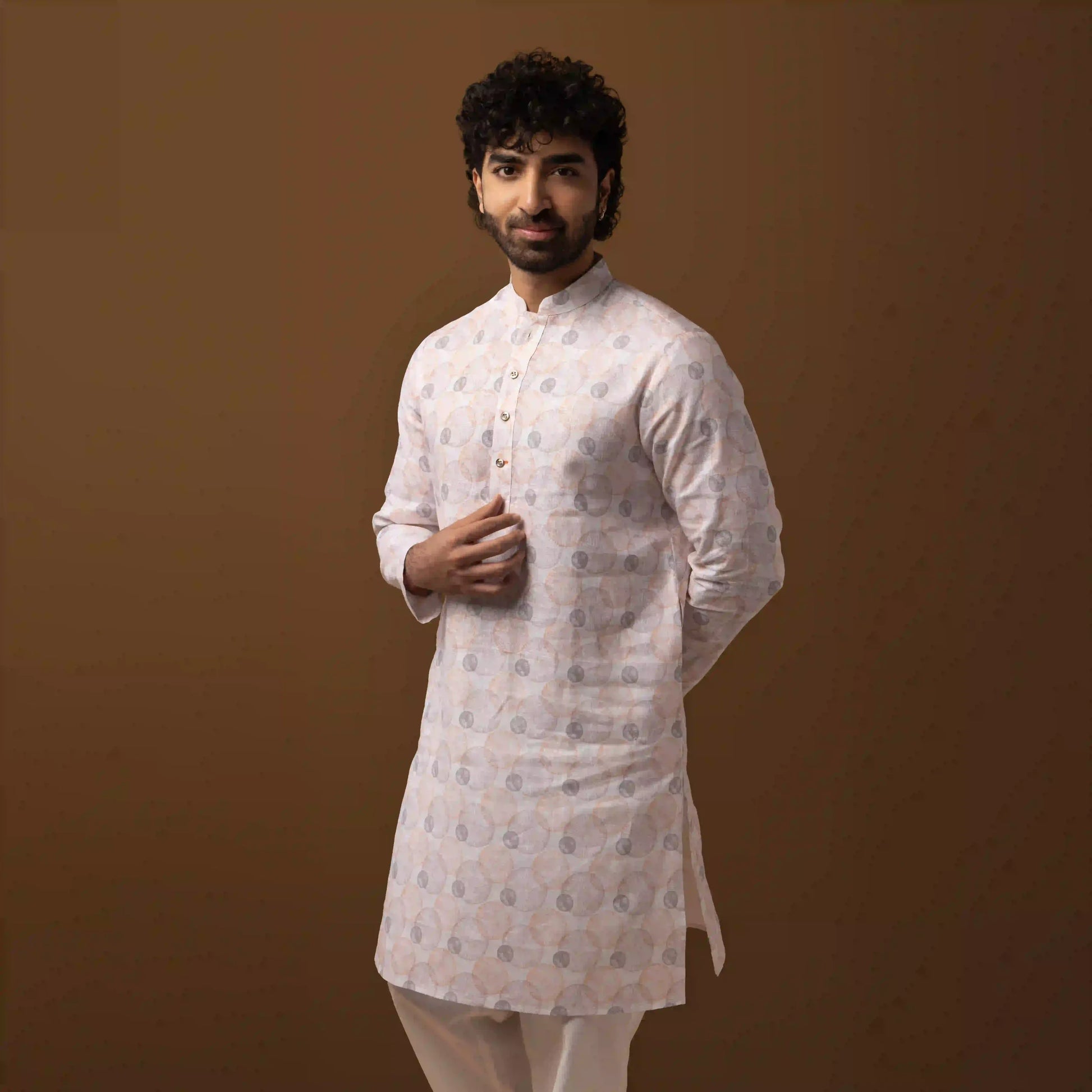 Ivory Bloom Printed 100% Linen Long Kurta