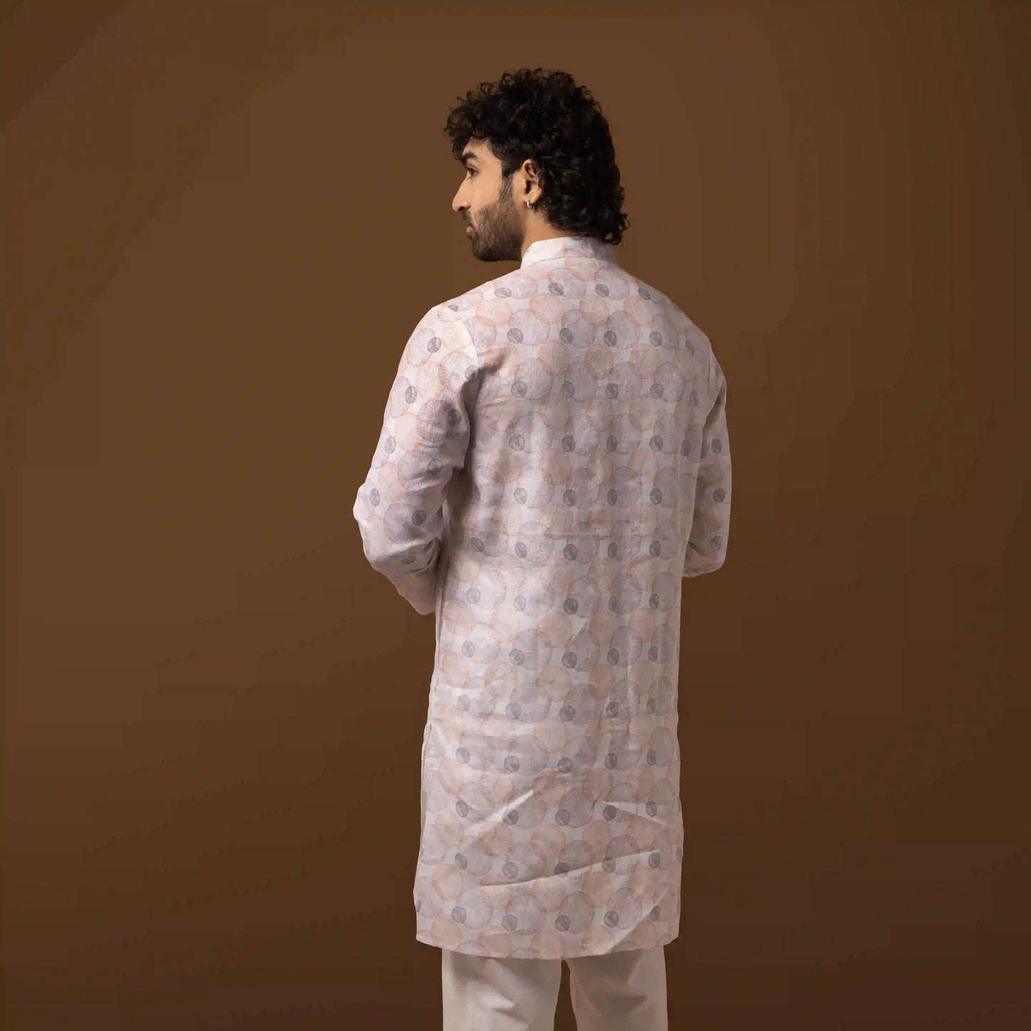 Ivory Bloom Printed 100% Linen Long Kurta