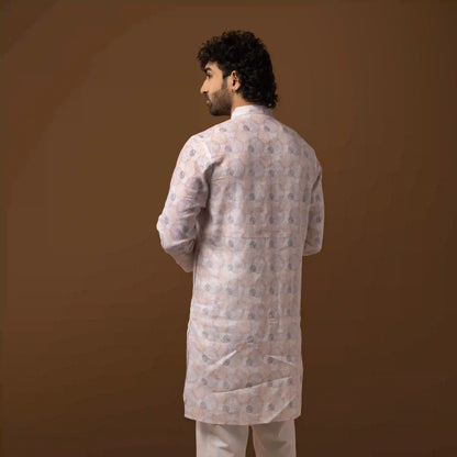 Ivory Bloom Printed 100% Linen Long Kurta