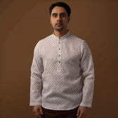 Front view of a Minimal Pattern Cotton Linen Kurta with Mandarin Collar