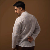 Close-up of the Mandarin Collar on Minimal Pattern Cotton Linen Kurta
