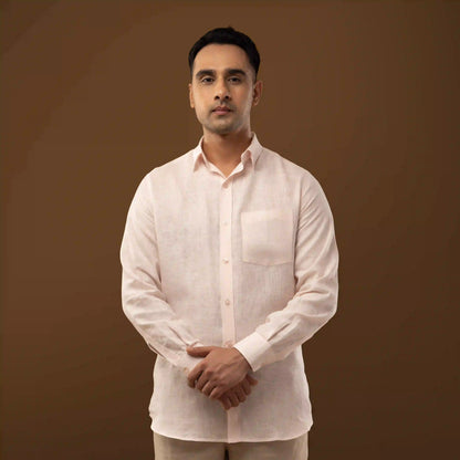 Mist Pink 100% Linen Full Sleeve Shirt