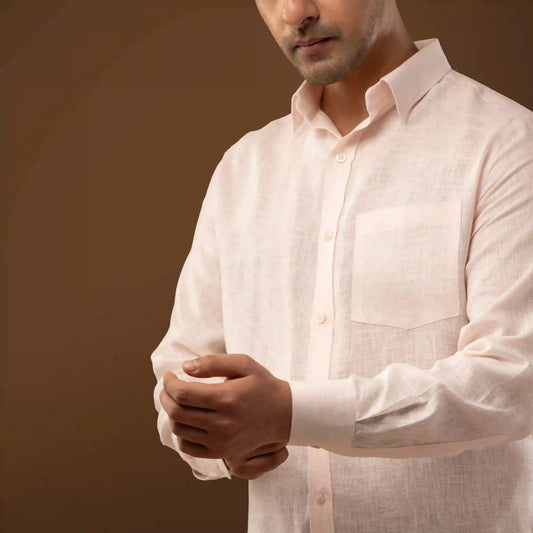 Mist Pink 100% Linen Full Sleeve Shirt