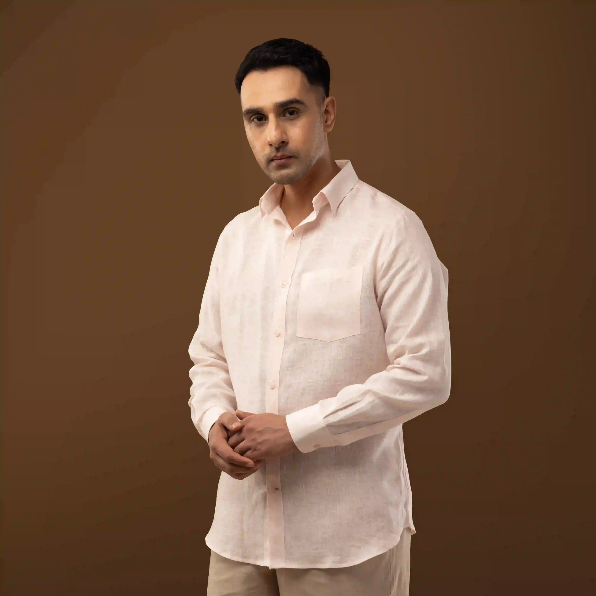 Mist Pink 100% Linen Full Sleeve Shirt