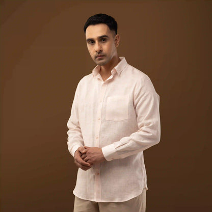 Mist Pink 100% Linen Full Sleeve Shirt