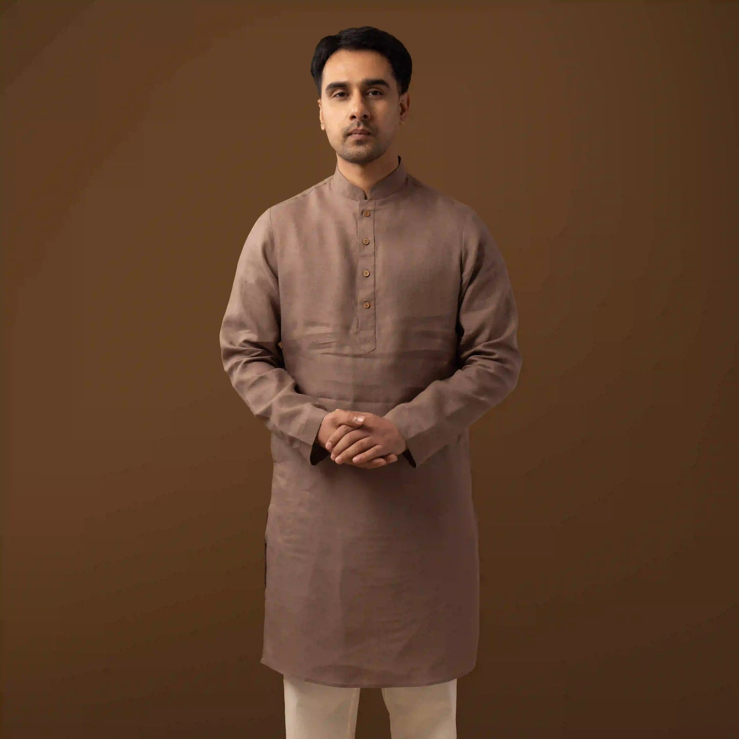 Quiet Mocha Brown 100% Linen Long Kurta