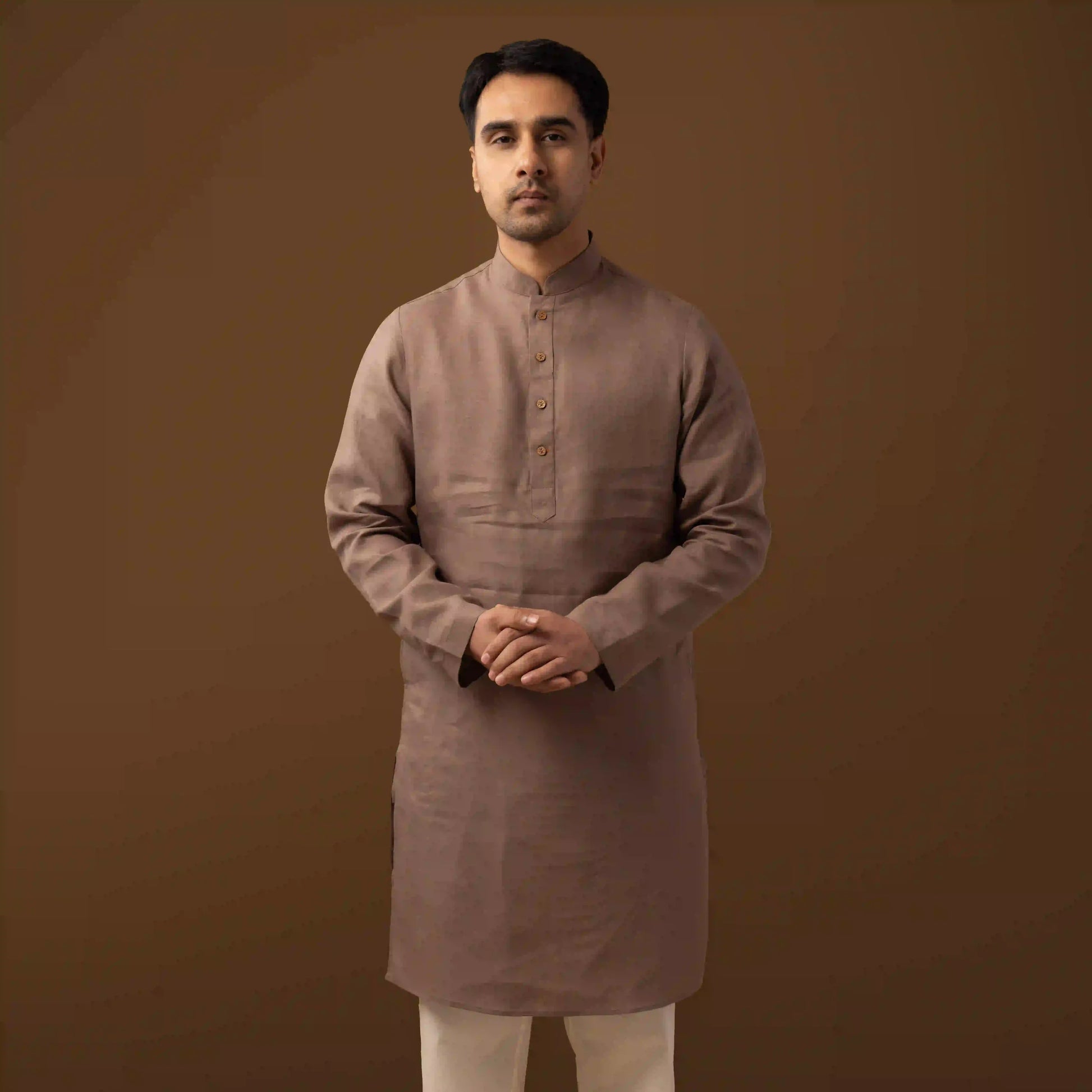 Quiet Mocha Brown 100% Linen Long Kurta