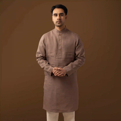 Quiet Mocha Brown 100% Linen Long Kurta