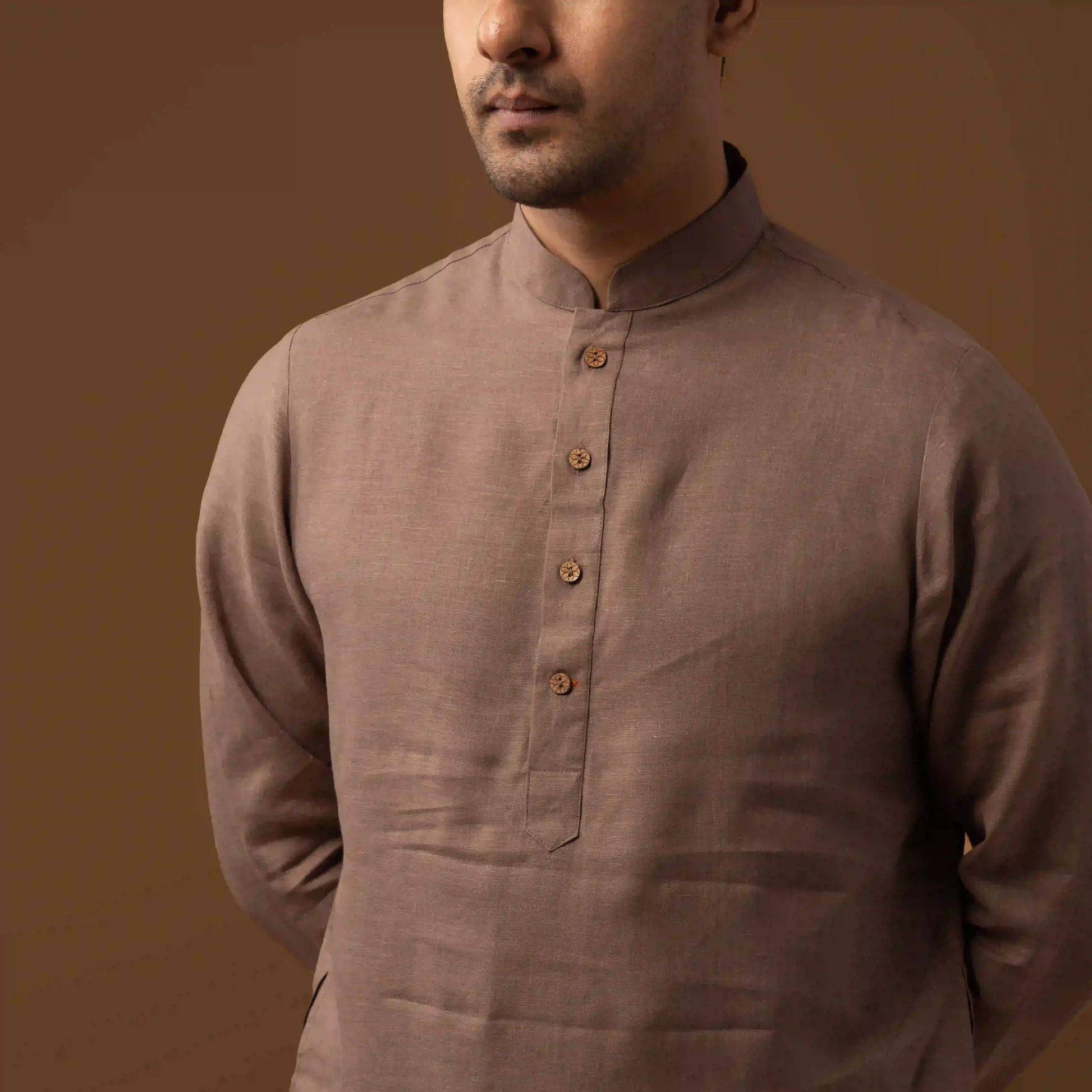 Quiet Mocha Brown 100% Linen Long Kurta