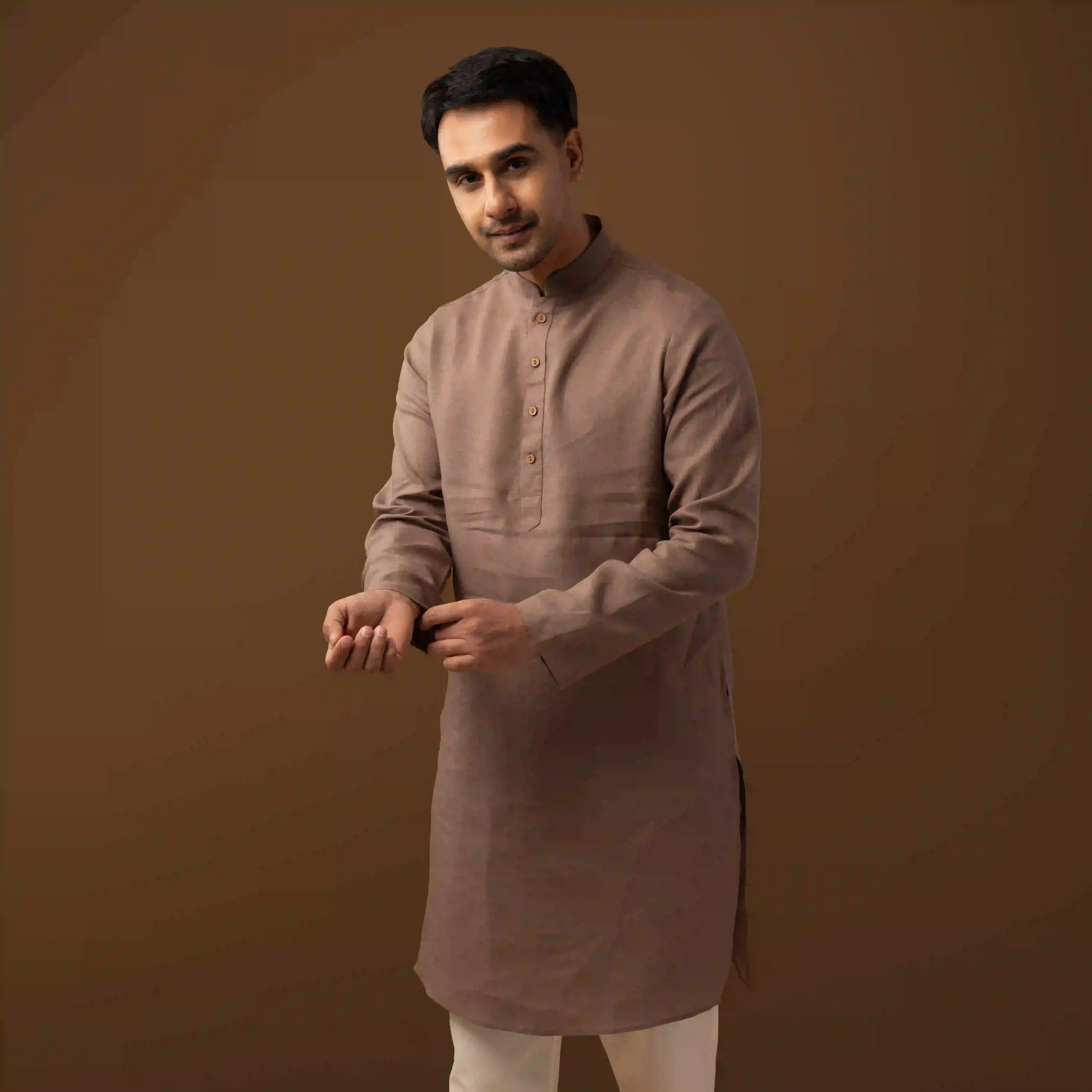 Quiet Mocha Brown 100% Linen Long Kurta