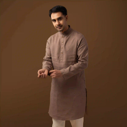 Quiet Mocha Brown 100% Linen Long Kurta