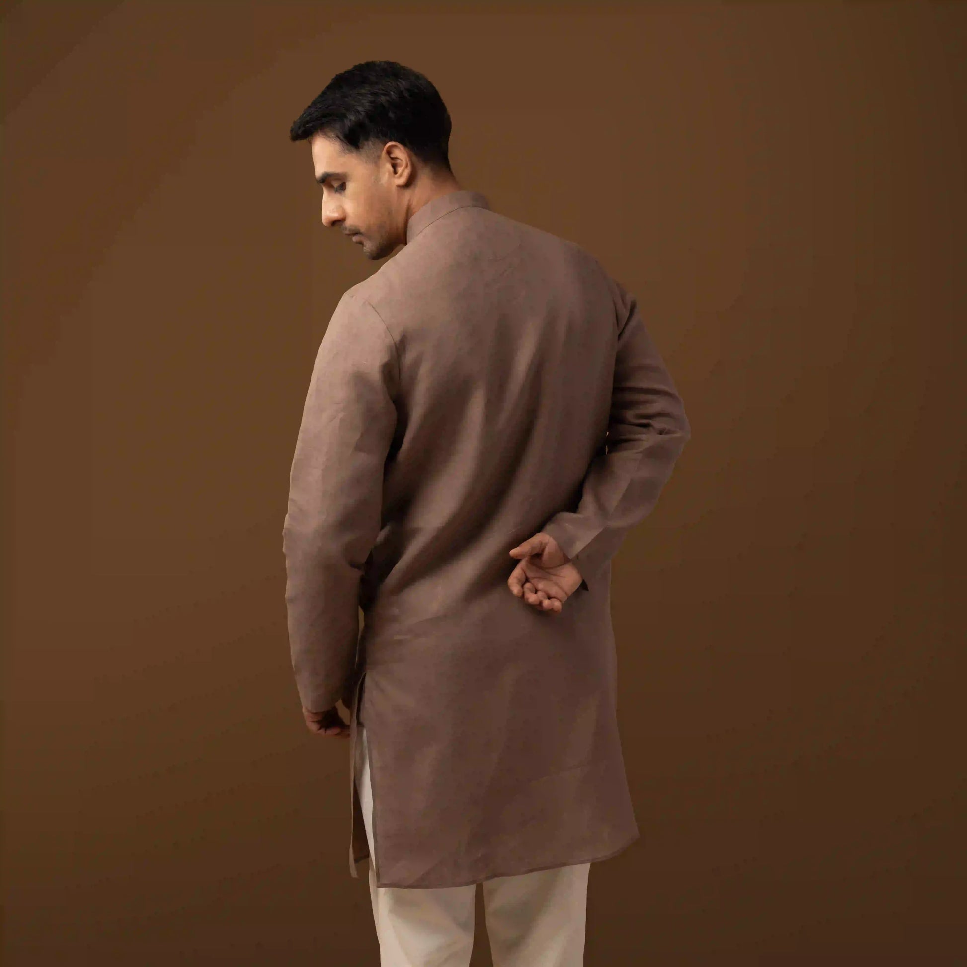 Quiet Mocha Brown 100% Linen Long Kurta